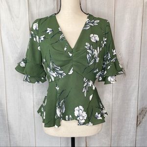 Lulu’s Dramatic Flair Green & White Floral Peplum